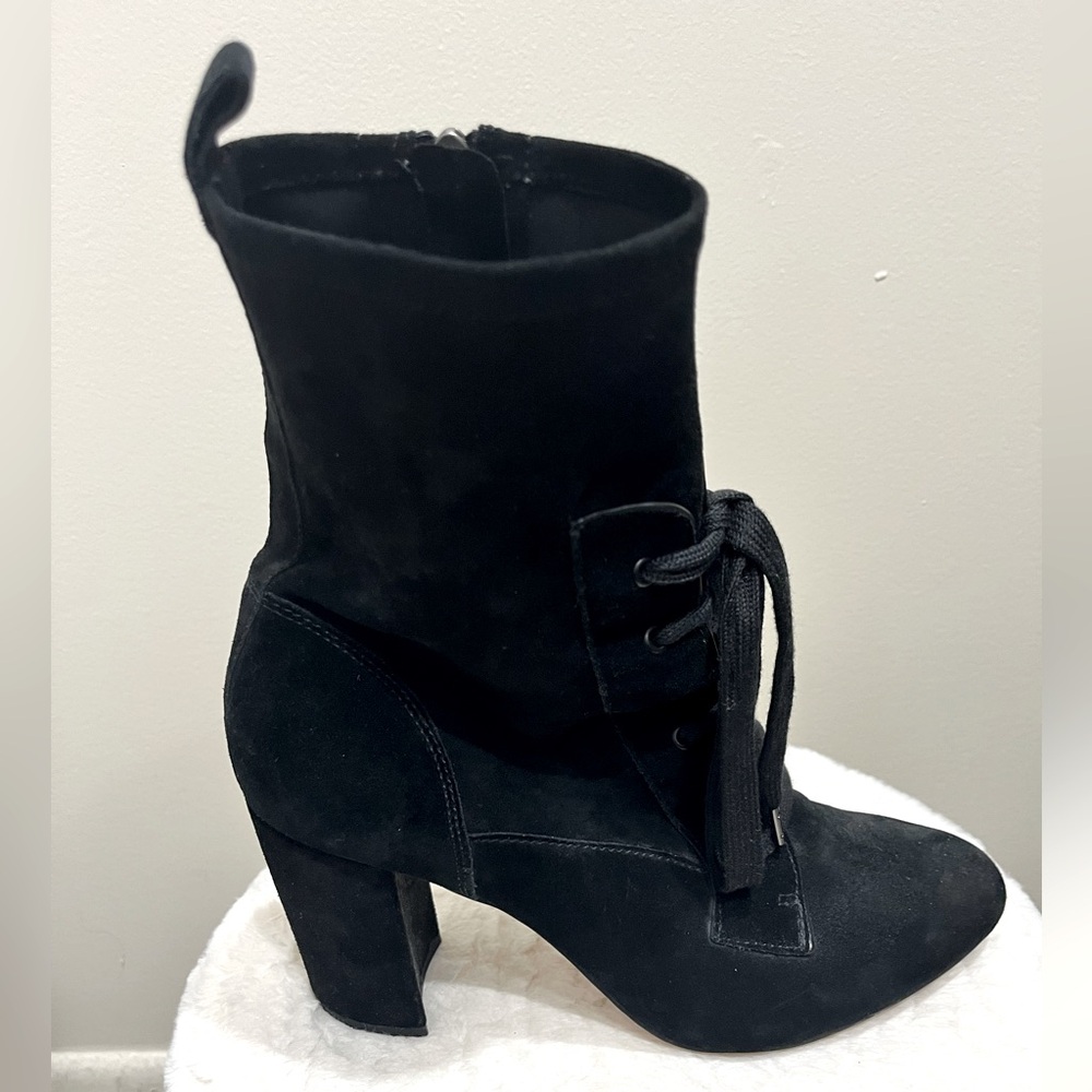 Super Cute 🖤 Splendid Black Suede Lace Up Heeled Booties Sz 11